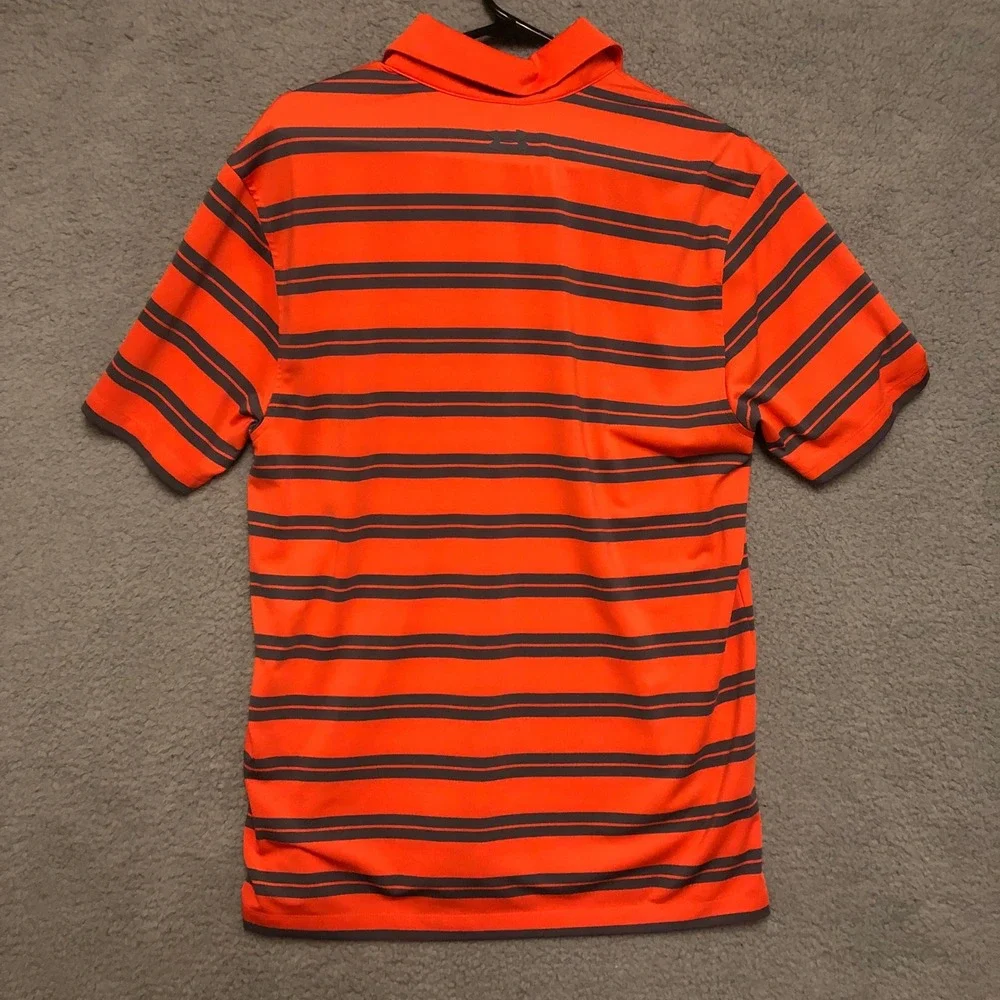 Under Armour Mens Medium HeatGear Polo Shirt Orange Gray Striped Golf Athletic